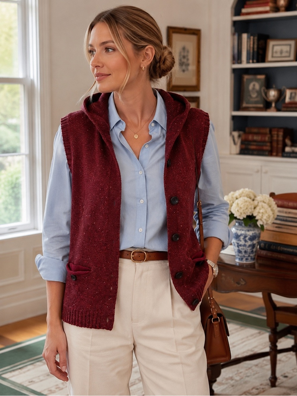 Woolrich Burgandy New Preppy Eclectic Grandpa Sweater Vest